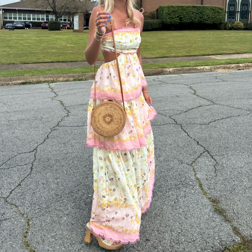 REVOLVE Pink and Cream Floral Maxi Dress